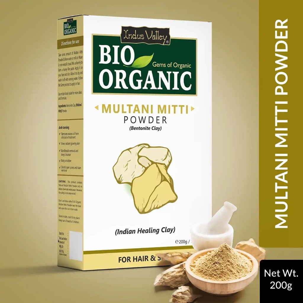 INDUS VALLEY Bio Organic Multani Mitti Powder | Bentonite Clay Powder | เบนโทไนท์ผง 200g