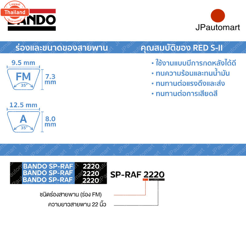 SP RAF  3510 - 3600 | 12.5 x 1325 - 1550 la | สายพานร่องเรีย BANDO