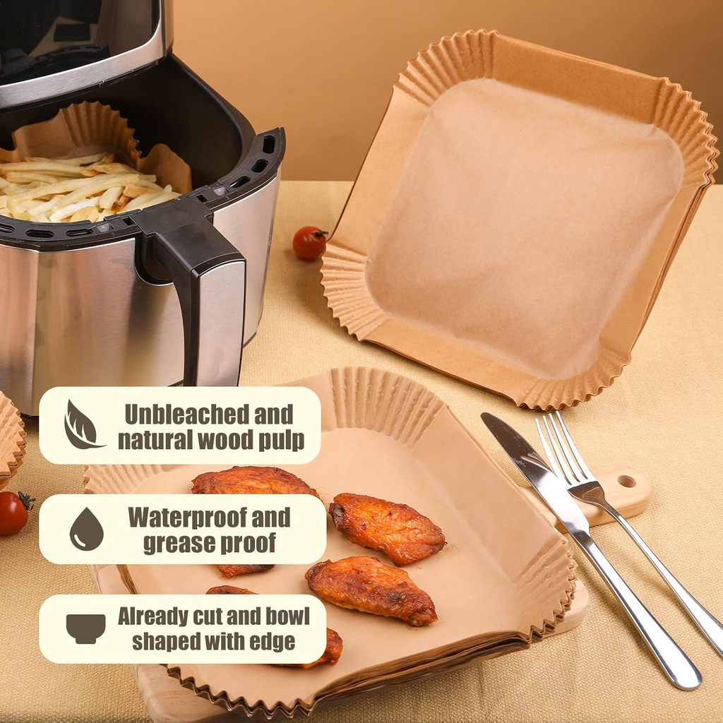 กระดาษทิ้ง Liner Square 250 ชิ้นสําหรับ 5 ถึง 8 Qt Air Fryer ตะกร้า, Non-stick Oil-proof Parchment L