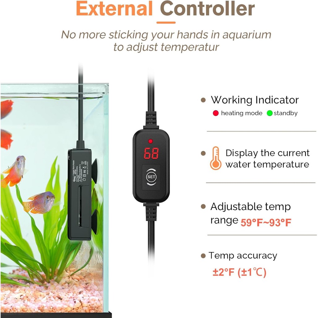 Hygger Mini Fish Tank Submersible Heater 20W สําหรับ 1-5 แกลลอนเดสก์ท็อป Betta Aquarium เครื่องทําคว