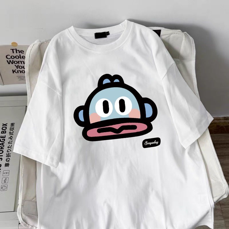 Ocean Vibes เกาหลี!Baju T Oversize Korean Style Cotton 100% Cetakan Ikan Aesthetic Y2K Style (Sayz S