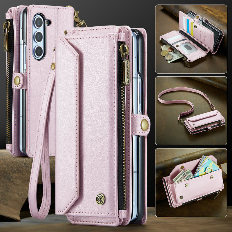 สําหรับ Samsung Galaxy Z พับ 7 5G 2025 หนัง RFID Card Case Zip กระเป๋าสตางค์ Crossbody กระเป๋า Funda