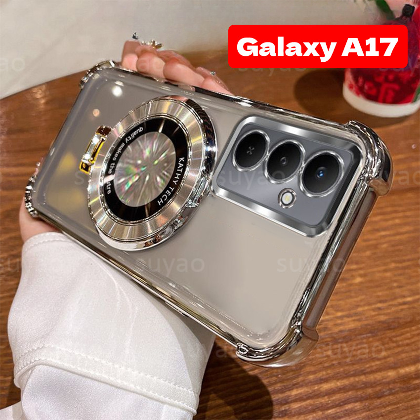 SAMSUNG สําหรับSamsung Galaxy A57 A37 A17 5G 2025 Anti Dropผู้ถือแม่เหล็กเคสโทรศัพท์TPUปลอกใสSamsungA17 A07 A56 A36 Electroplatedโปร่งใสกันกระแทกป้องกันนุ่มปกหลัง