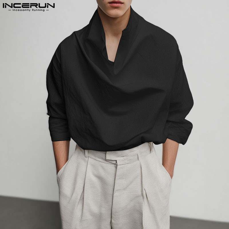 เชิ้ตผู้ชายสไตล์เกาหลี แขนสามส่วนสี่ ทรงคล่องตัว มีรายละเอียด pleats และ swing collar — صورة 4