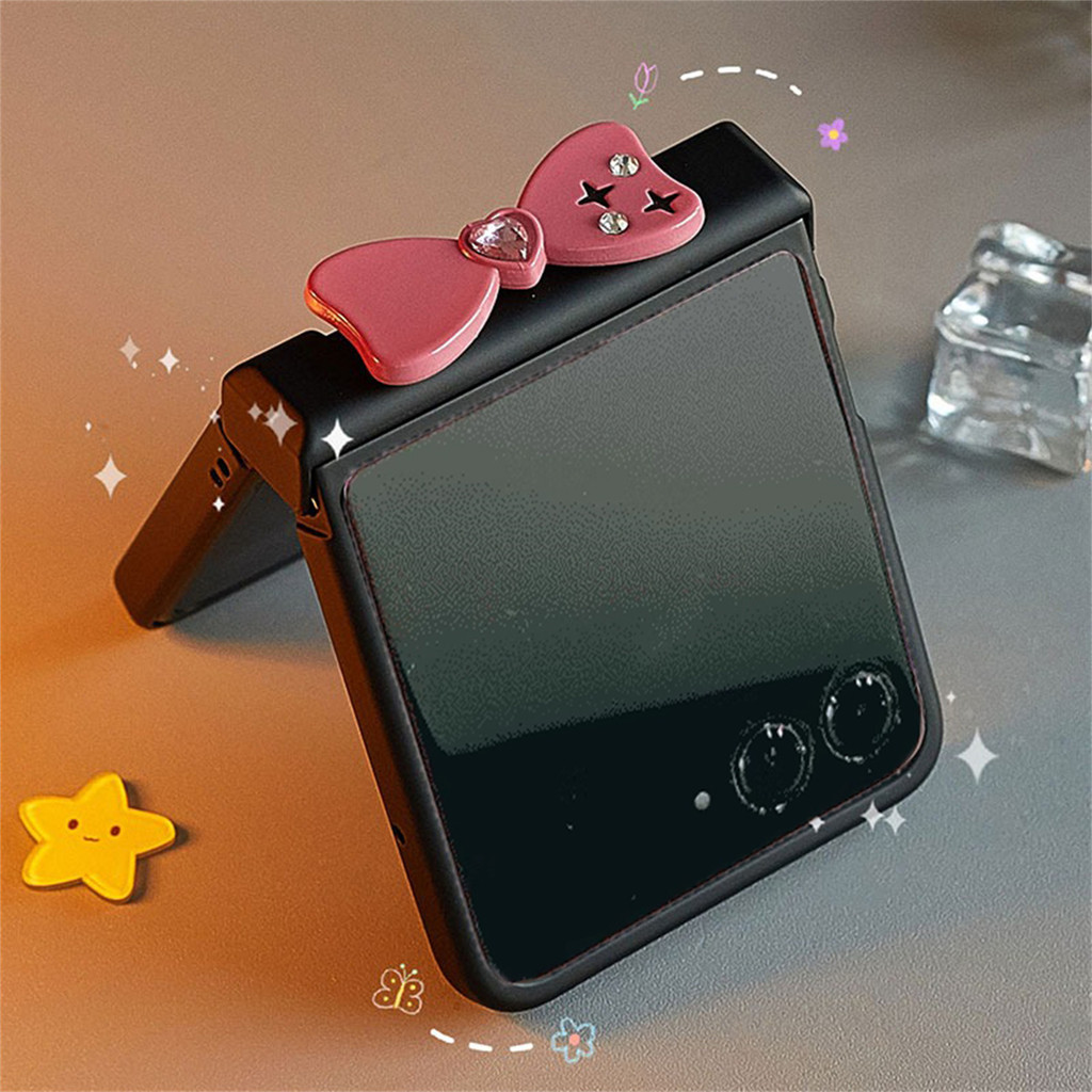 LUSHUO โบว์สีดําเคสโทรศัพท์พร้อมตัวป้องกันหน้าจอสําหรับ Razr 50 Ultra 50ultra Razr60 กันกระแทกปกหลัง