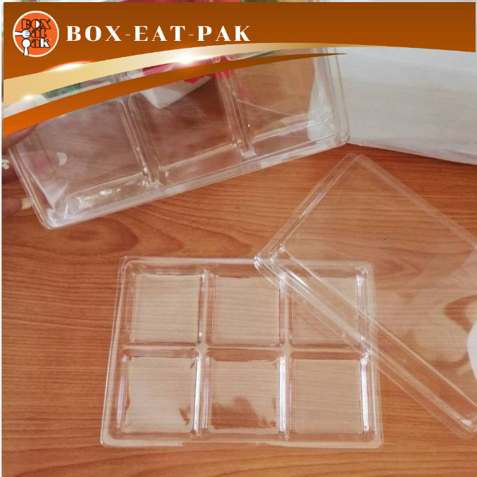 BOXEATPAK ห่อ50ชุด E82ถาด6ช่องฐานใส+ฝา กล่องเบเกอรี่ 6ช่องฐานใส E82 กล่องหลุมเค้กเหลี่ยม