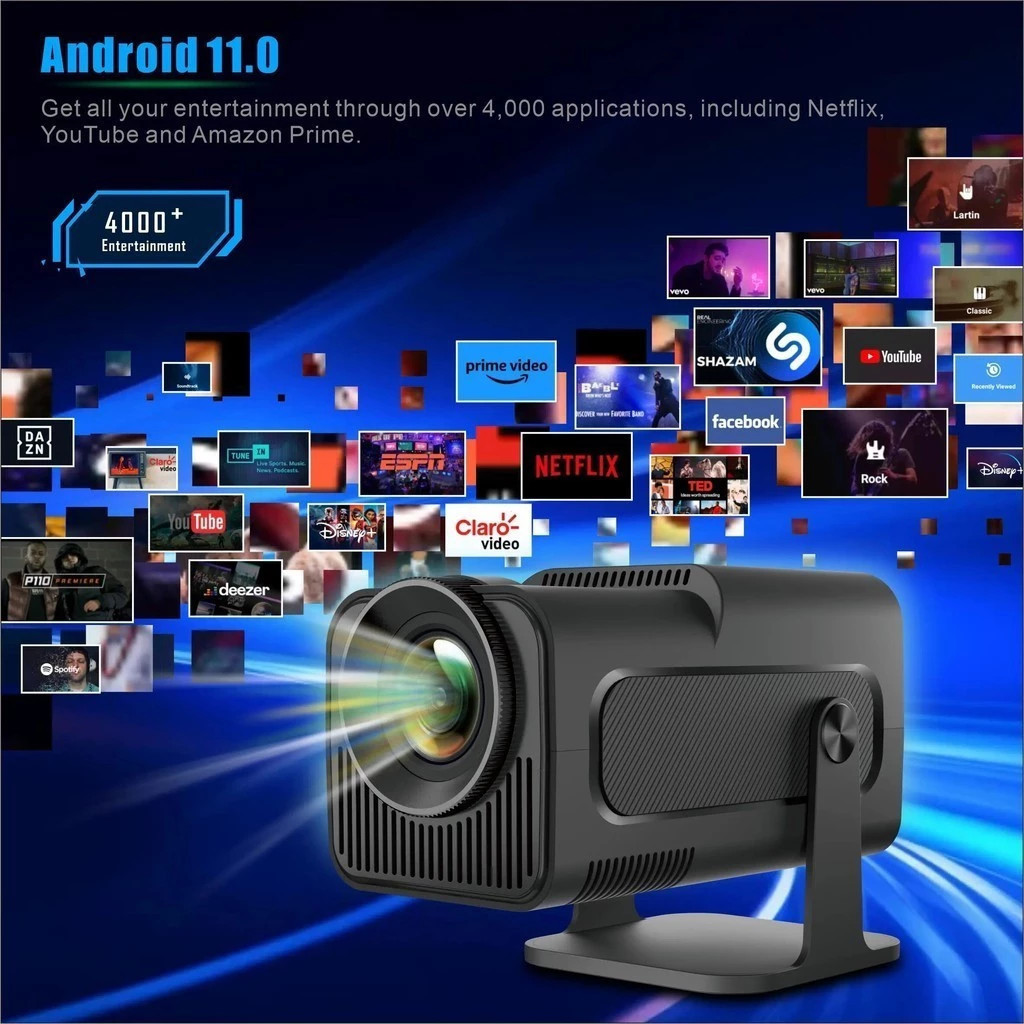 HY320 MINI โปรเจคเตอร์ 4K 390ANSI Native 1080P Wifi6 BT5.0 Android 11 แบบพกพา Upgrated HY320 pro