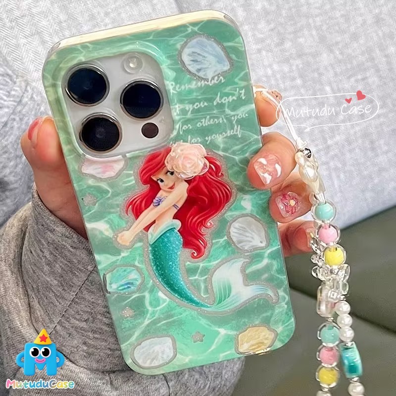 เคสไอโฟน11 สำหรับ IPhone 15 11 16 13 12 14 Pro Max XR 16 7 8 15 14 Plus X XS Maxกรณีน้ำคาร์ตูนเมอร์เมดเชลล์ลานยาร์ดคลื่น