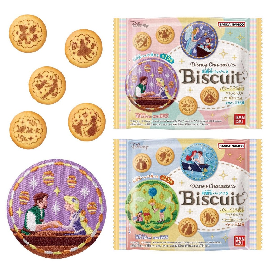 BANDAI Disney Characters Embroidered Canned Badge Biscuit Snack Food [Box Set / 12 Pieces]