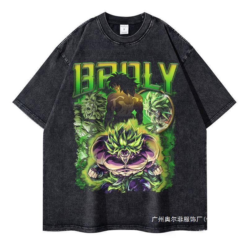 2025 ใหม่ Broly เสื้อยืดผู้ชาย Vintage Washed Anime Dragon Ball T เสื้อ BZQH