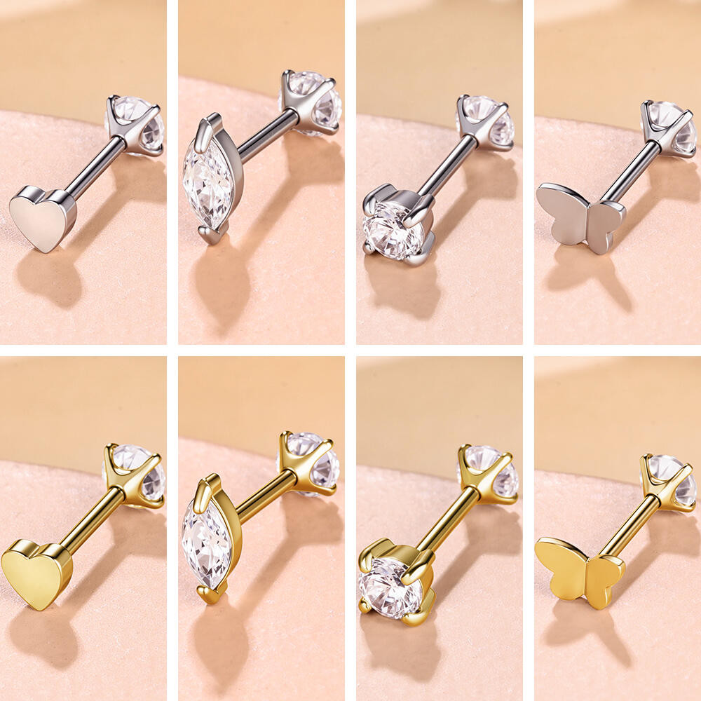 ต่างหูสแตนเลส Labret Lip ขนาด 6 มม. และ 8 มม. ในแบบผีเสื้อ หัวใจ และดาว สำหรับการเจาะ Helix Conch หรือกระดูกอ่อน - รูปที่ 4