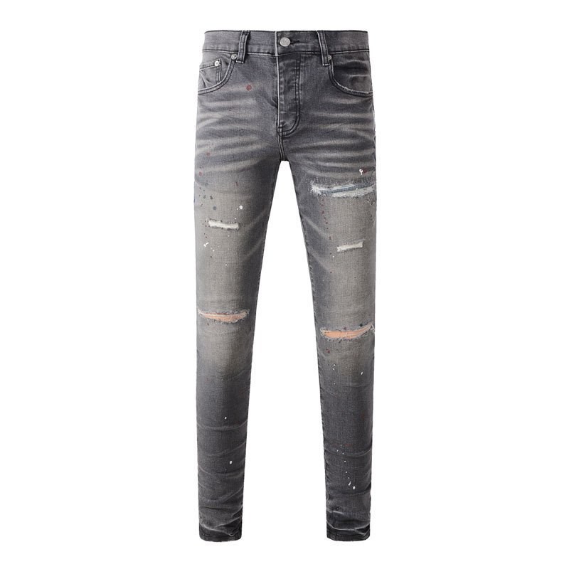 Purple fashion brand men jeans with gray perforated design high-quality hip-hop style men jeans