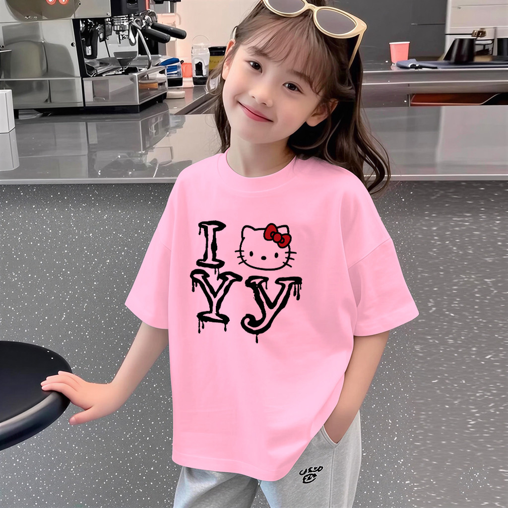 Yout-children เสื้อเด็ก เสื้อคอกลม ใส่สบาย cotton ลายพิมพ์แฟชั่น 2-9 ขวบ เด็ก 'KITTY'