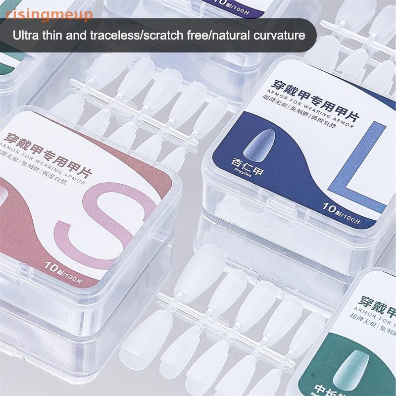 [risingmeup] 100 ชิ้น/กล่องเล็บปลอมโปร่งใสกดบนเล็บครอบคลุมเล็บปลอมเคล็ดลับสั้นรูปหยดน้ําสติกเกอร์เต็มรูปแบบสําหรับเล็บใหม่