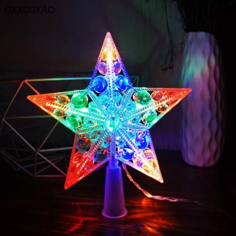 OXXGGKAO Nordic สไตล์ต้นคริสต์มาส Topper Star LED Light Powered Faux คริสตัลลูกปัด Treetop Fairy โคม