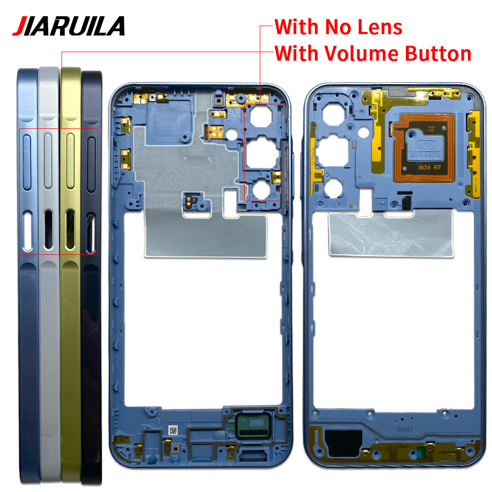 เคสกรอบกลางสําหรับ Samsung A05 A05S A25 Bezel พร้อมปุ่มปรับระดับเสียงไฟฟ้า