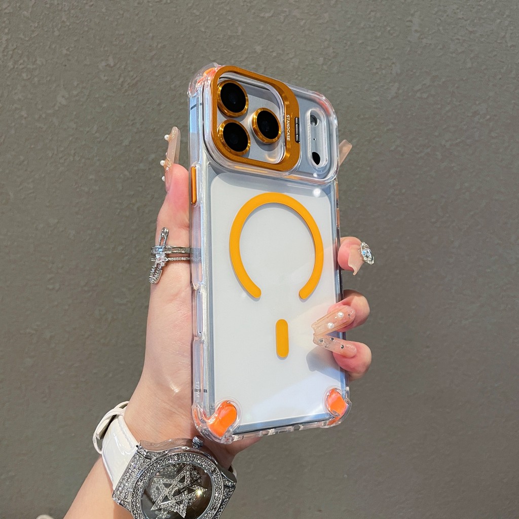 [ใหม่] เคสโทรศัพท์คุณภาพสูงTpu Soft Edge + 2.0MM Hardอะคริลิคด้านหลังแผง + ผู้ถือเลนส์Hardware + N52 Strong Magnetic U2Hกรณีใช้งานร่วมกับiPhone 17PROMAX Air