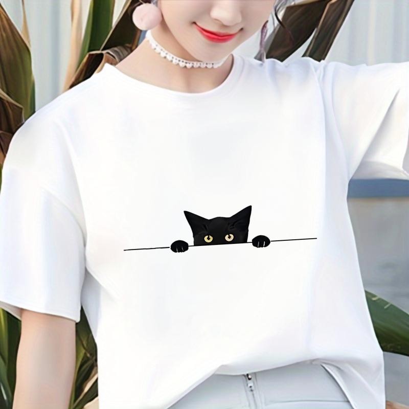 เสื้อยืดลายแมวดำโผล่ – นุ่มสบาย ใส่ได้ทุกเพศทุกวัย แมทช์ง่ายทุกโอกาส มีไซซ์ M-3XL