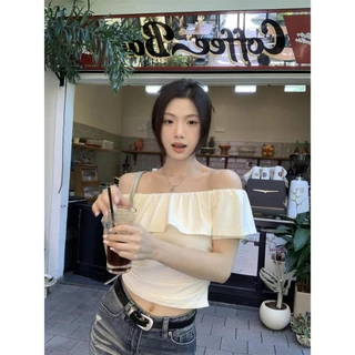 Hotgirl พร้อมส่ง เสื้อยืดปาดไหล่สั้นผู้หญิง เสื้อยืดแฟชั่นผู้หญิง อ่อนโยนแขนสั้น ดีไซน์เก๋ไก้และน่ารัก รุ่นใหม่ล่าสุด