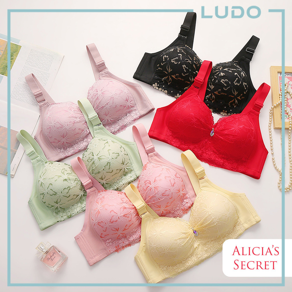 Alicias Secret Floral Lace Cushion Wireless Bra Full Coverage Bra Wanita Renda Bunga Tanpa Dawai Ber
