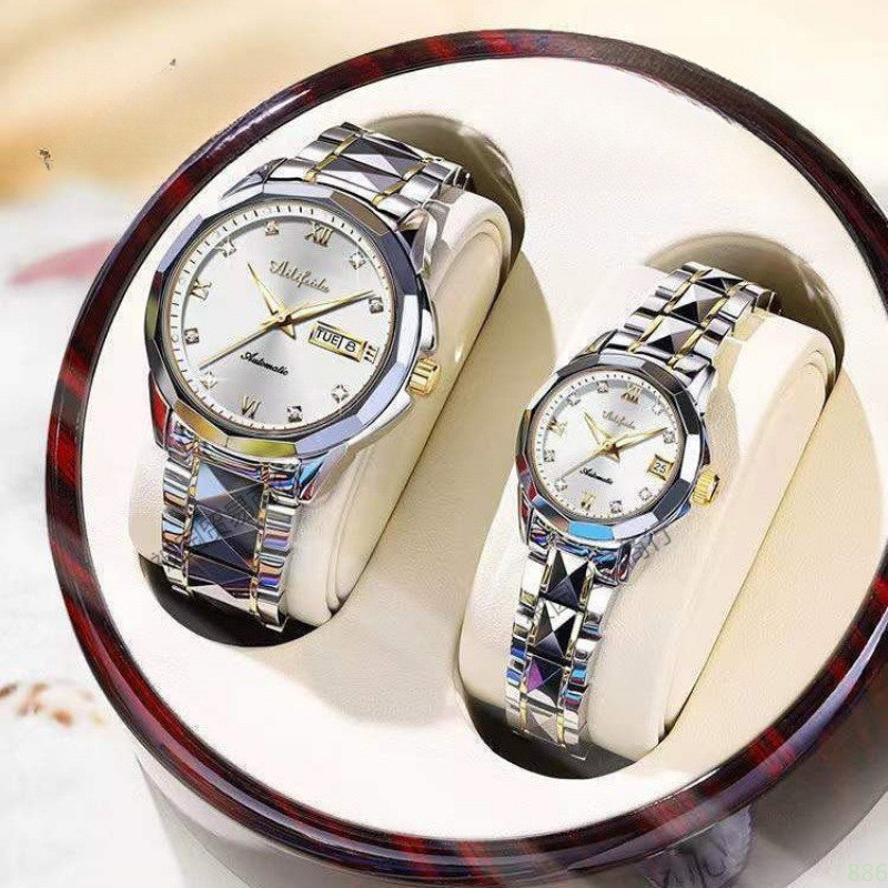 นาฬิกาคู่กลไกอัตโนมัติเต็มรูปแบบจากสวิตเซอร์แลนด์ หนึ่งผู้หญิงหนึ่งผู้ชาย เรียบง่าย ระดับไฮเอนด์ กันน้ำ เรืองแสง ปฏิทินค - รูปที่ 2