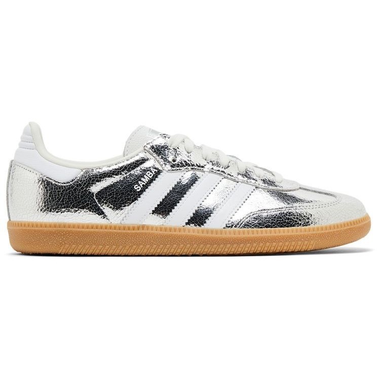 Adidas Womens Samba OG Silver Metallic Cracked Leather JR0035 Ship Now TRUSTED SELLER