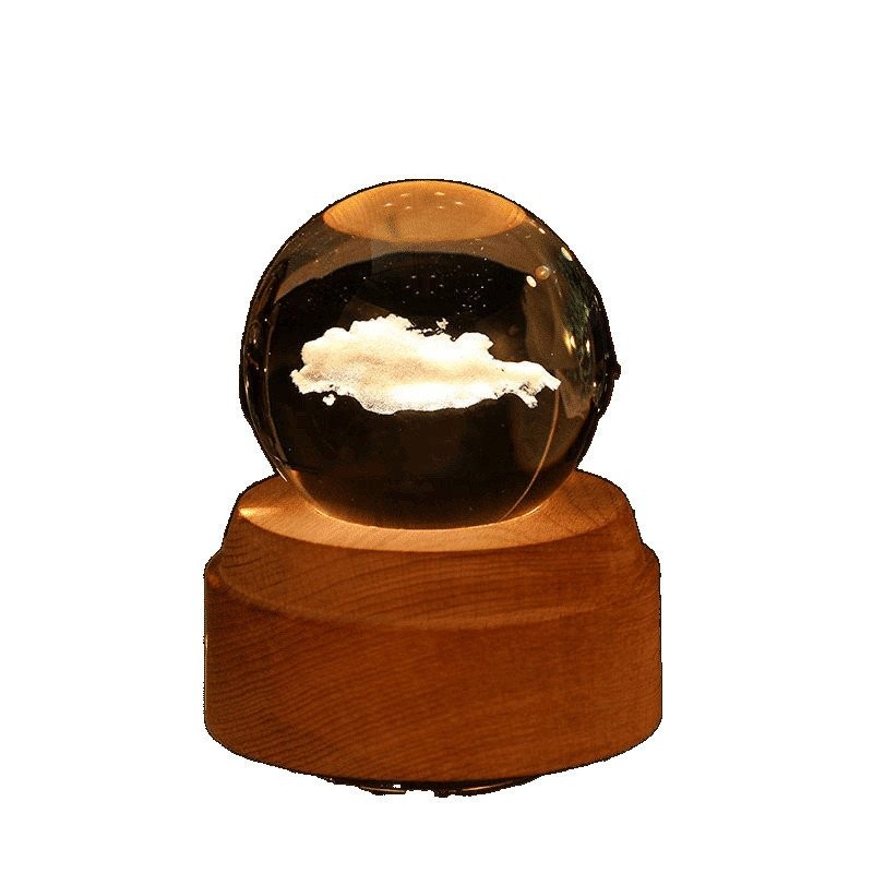 High-End ไม้เด็กวันเกิดหมุนกล่องดนตรีสาวสาว Niche แฟนคริสตัลบอล C43P