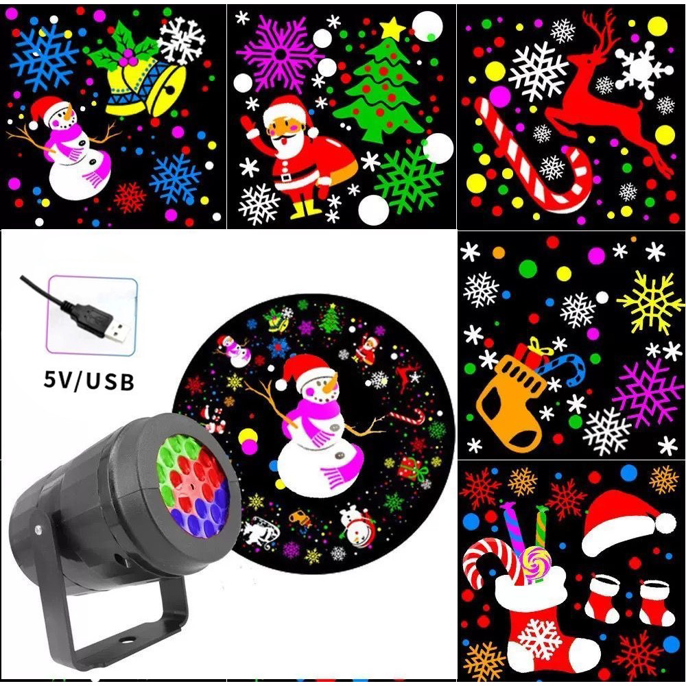Christmas LED Projector เครื่องฉายภาพคริสต์มาสตกแต่งผนัง โคมไฟโปรเจคเตอร์ Halloween ไฟ LED รูปแบบแอนิเมชั่น 16-in-1