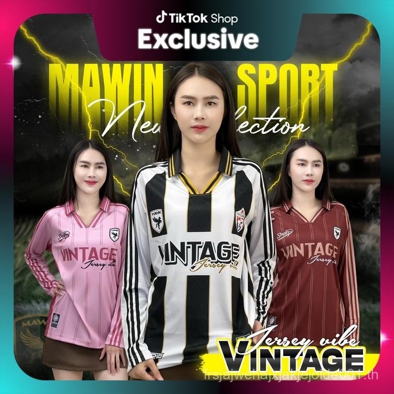 MAWIN เสื้อกีฬาคอปก-แขนยาวพิมพ์ลาย Vintage Sport ใส่ได้ทั้งหญิง ชาย