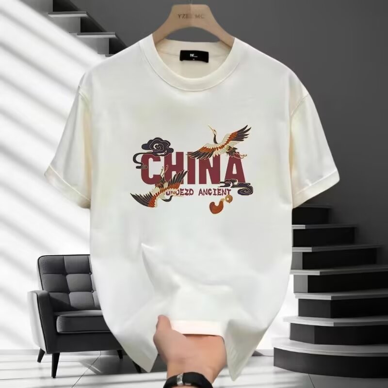 COD 20252024 Summer American Style Cool Heavy Fashion T-Shirt Unisex Trendy Print Simple Versatile C