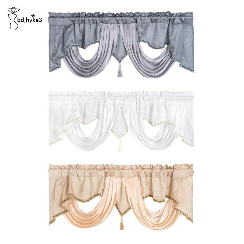 [lzdjhyke3] Rod Pocket Curtain Valance Boho พร้อมพู่ตกแต่ง Blackout Valance สั้น