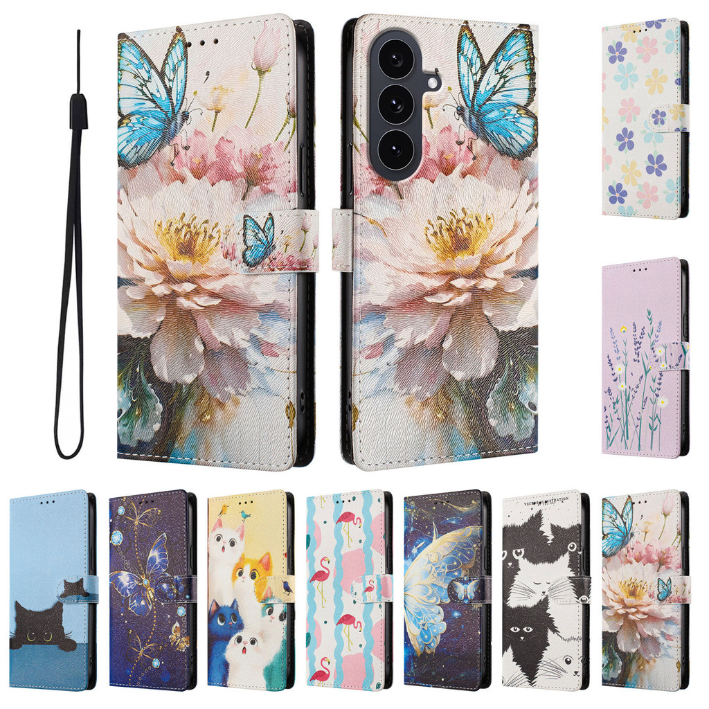 กระเป๋าสตางค์สําหรับ Samsung Galaxy S25 Edge S24 Ultra Plus FE M36 5G Flip PU หนังแบบพกพาฝาครอบโทรศัพท์ปลอก