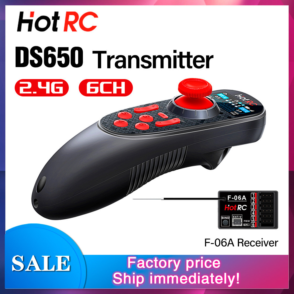 HOTRC DS650 วิทยุเครื่องส่งสัญญาณ 6CH 300M 2.4CHZ พร้อม F-06A สําหรับ RC รถเรือหุ่นยนต์