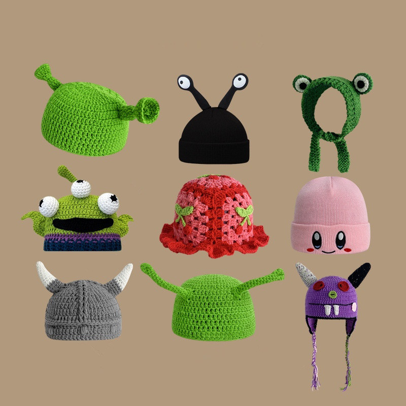 WoolSale Strawberry Cartoon[ตลก Win8eeShrek Green Monster]HotHeadgear StockReadyหมวกน่ารักสินค้าใหม่
