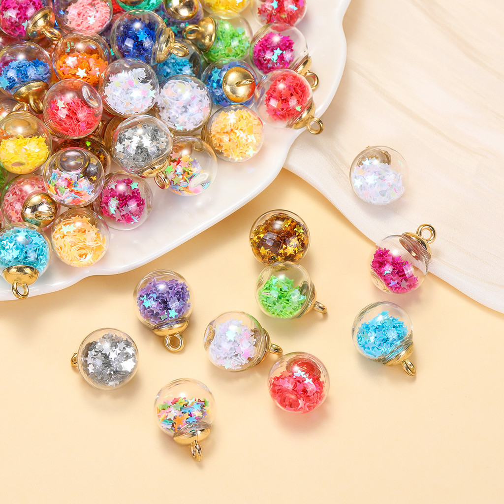 10pcs ลูกแก้วจี้สีสันใส Pentagram เลื่อม Handmade DIY สร้อยข้อมือสร้อยคอเครื่องประดับเครื่องประดับ