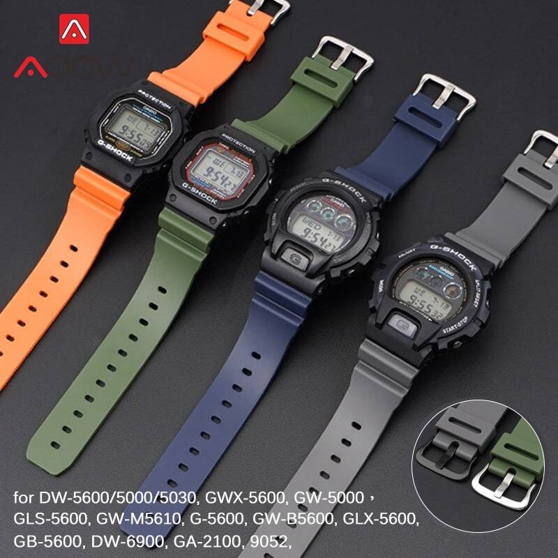 สายยางสําหรับ G-SHOCK DW-5600 DW-6900 GW-5000 GA-2100 หัวเข็มขัดสแตนเลส 16 มม.ผู้ชายกีฬากันน้ํา TPU 