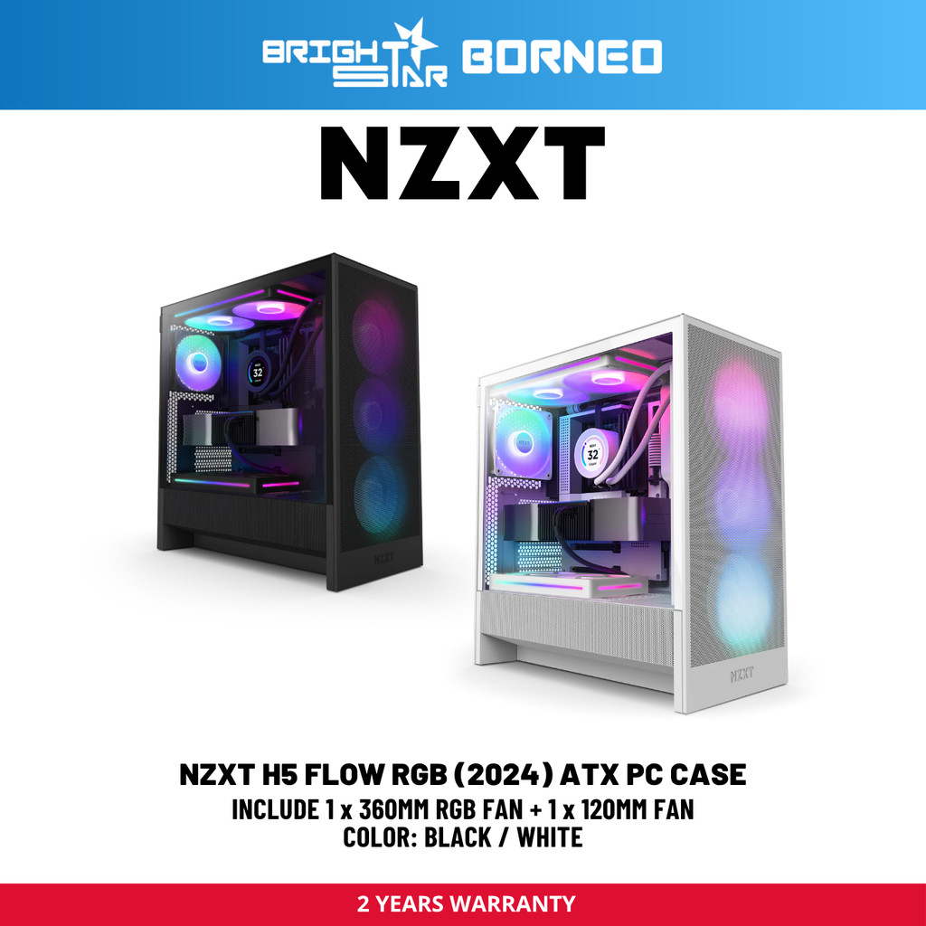 NZXT H5 Flow RGB (2024) ATX Pc Case - สีดํา/ขาว
