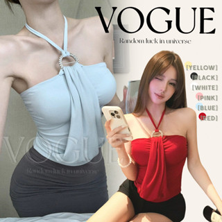 Vogue🌟พร้อมส่ง🌟  เสื้อเกาะอก ดีสายคล้องคอ สีพาสเทล เสริมฟองน…