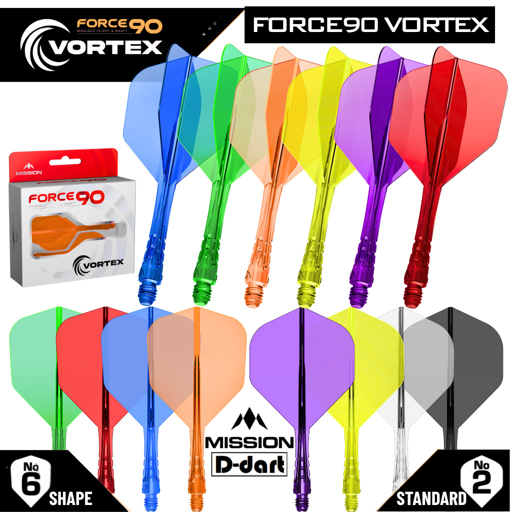 Mission Darts Flight - FORCE 90 VORTEX No.2/No.6 Hard Material Integrated Dart Flights & Shaft System