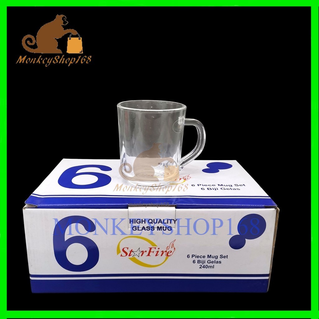 Teh Tarik ถ้วยแก้ว (6 ชิ้น = 1 กล่อง) ถ้วยแก้วใส 240 มล. / กระจกเทมเปอร์แก้ว HEAT RESISTANT ถ้วยแก้ว