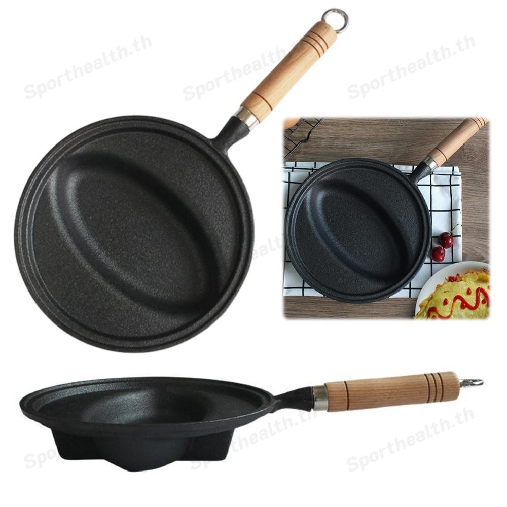 กระทะเหล็กหล่อด้ามไม้ Omurice ทําอาหารหม้อ Non-Stick แพนเค้กแม่พิมพ์ Skillet กระทะสําหรับโฮมเมด Omur