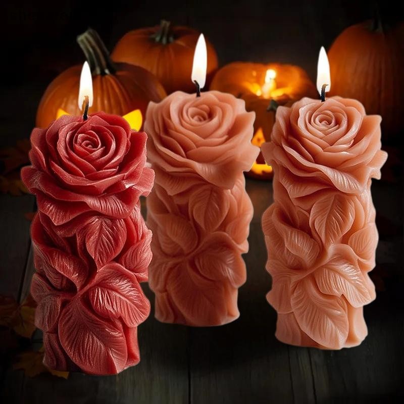 [SFI] 3D Rose Pillar เทียนแม่พิมพ์ซิลิโคน DIY เรขาคณิตดอกไม้คอลัมน์เทียนปูนปลาสเตอร์เครื่องประดับแม่