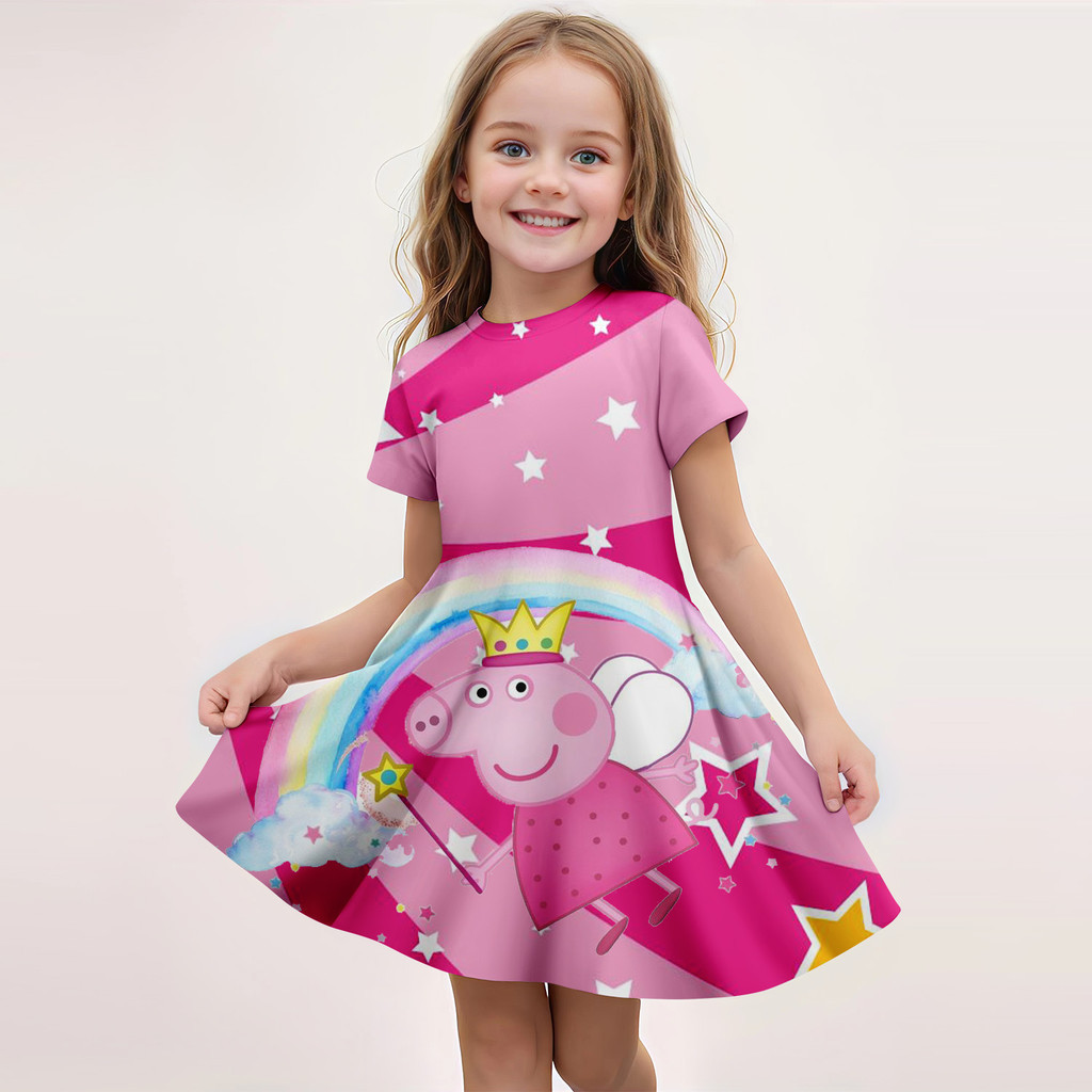 Peppa Pig 3D ลายพิมพ์ ชุดแขนสั้น สำหรับเด็กหญิง น่ารักสำหรับการสวมใส่และการเล่นบทบาท ราคา ถูกที่สุด ดีลบีเคเค แกลเลอรีภาพที่ 7