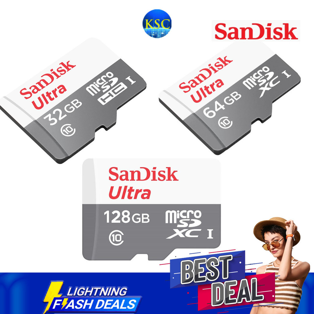 SanDisk Ultra Micro SDCard Speed 100mbs  32GB 64G 128GB Cl10 (SDSQUNR) โทรศัพท์ กล้องวงจรปิด