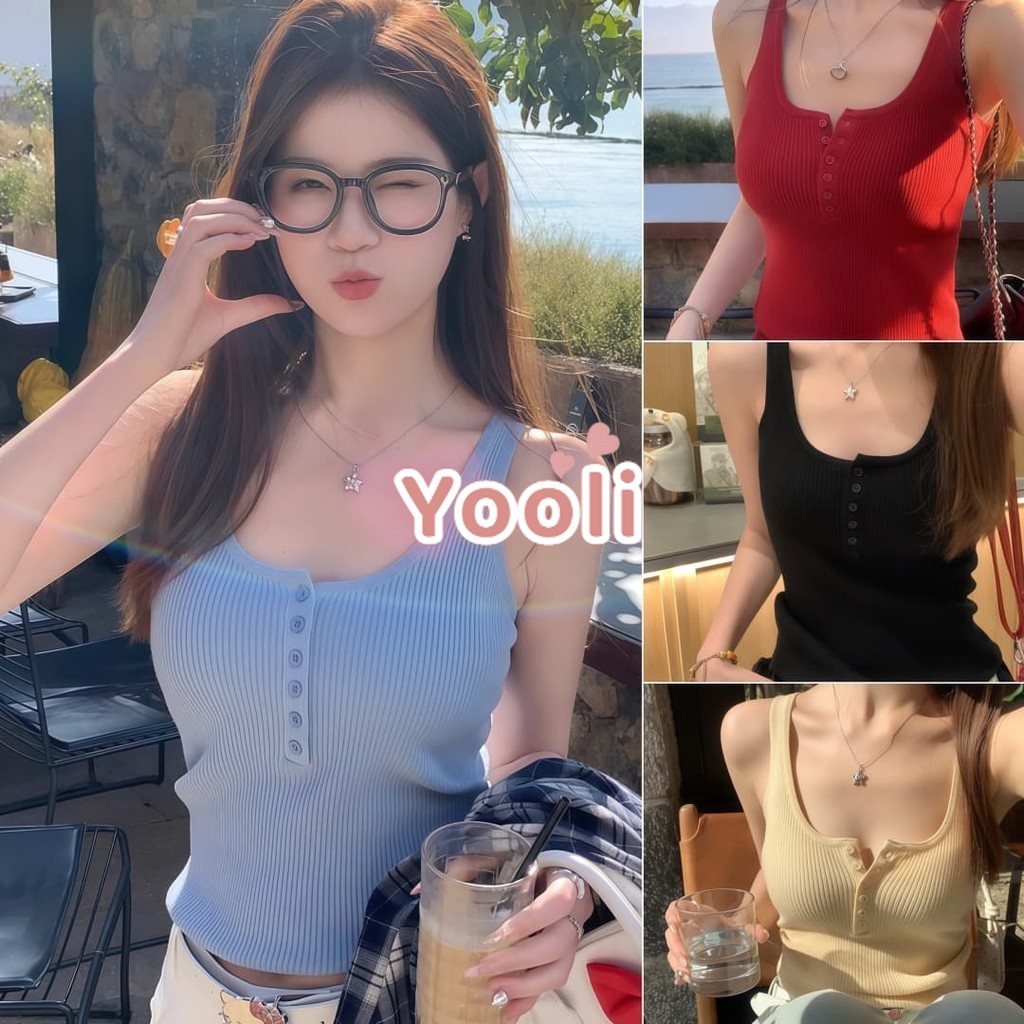 【เสื้อกล้าม ไหมพรม】ผ้าร่อง ใส่สบาย สีพาสเทล เสื้อกล้ามเปิดไหล่น่ารัก ใช้งานได้หลากหลาย เสื้อผ้าผู้หญิง" M0360