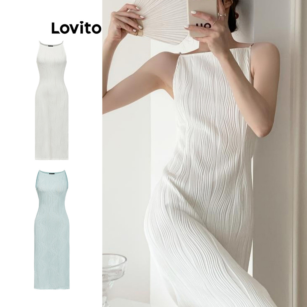 Lovito ชุดเดรสผู้หญิง แต่งจีบ สีพื้น สไตล์หรูหรา L86ED203(หลากสี)