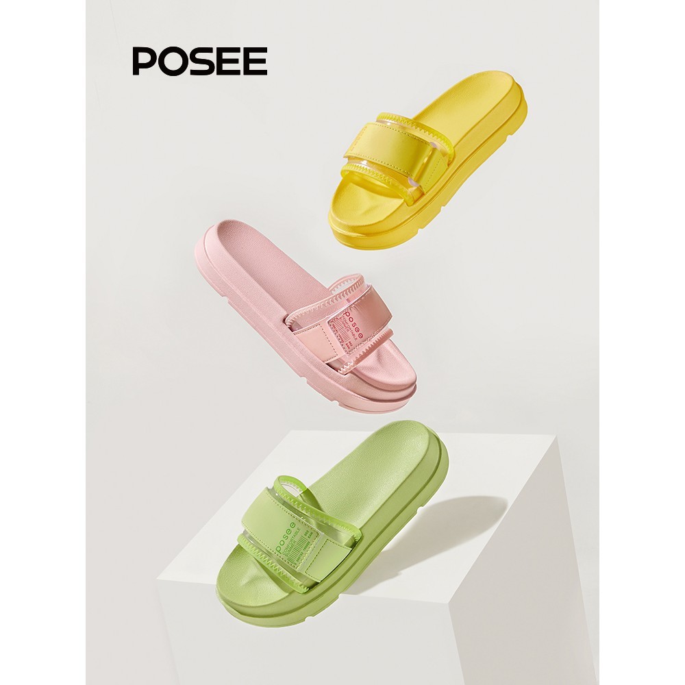 YC2 posee เกาหลี ulzzang 4.5 ซม.หนาสไลด์ด้านล่างรองเท้าแตะชายหาด Wedges รองเท้าแตะนวดเพิ่มรองเท้าแตะ