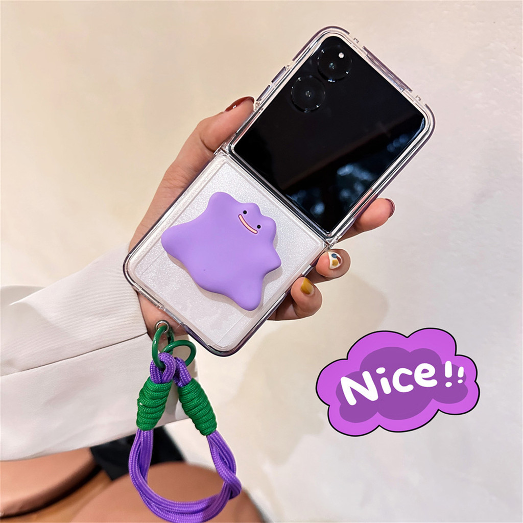 LUSHUO ตลกน่ารักเกาหลีโปร่งใสกรณี Ghost Bracket แบบพกพาเชือกสําหรับ Motorola RAZR 60 40 50Ultra Razr