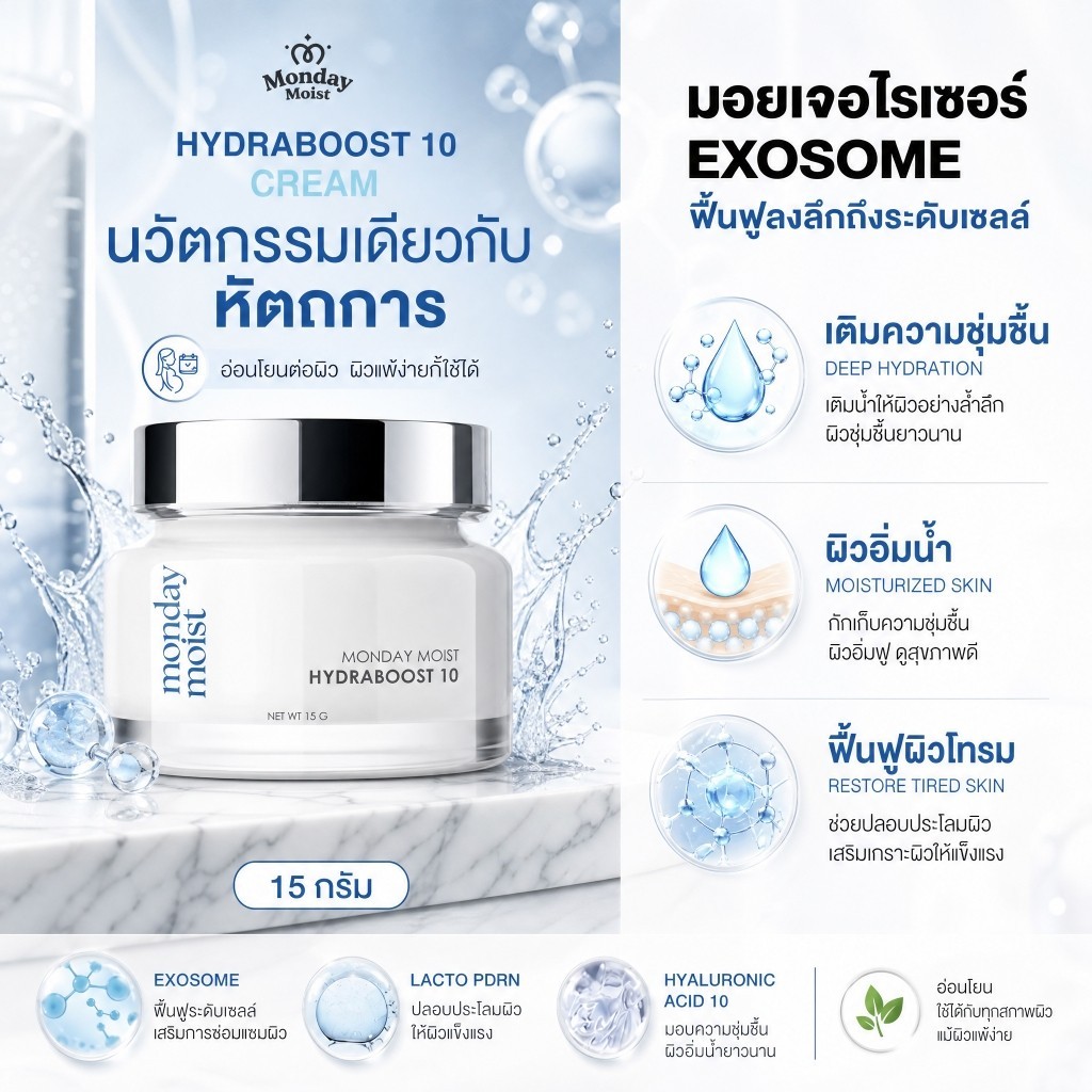 [ของแท้ 100%] Mondaymoist Hydraboost 15g ฟื้นฟูผิวหมองคล้ํา Tyred Skin Hydrating Skin Care