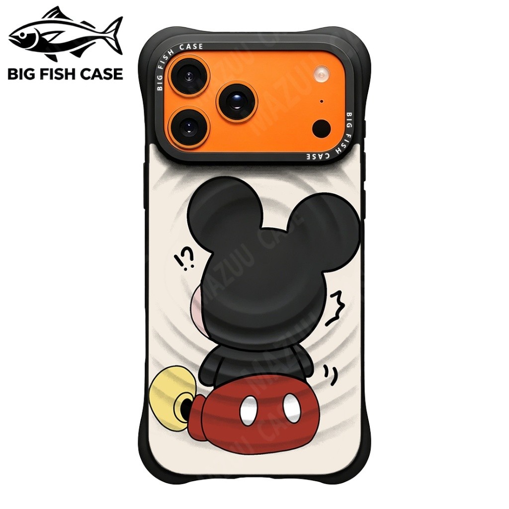 เคสไอโฟน ซิลิโคนสีดำ แม่เหล็ก ลายมิกกี้เมาส์หลังหันการ์ตูน มุมหนา กันกระแทก สำหรับ iphone17 16 15 14 13 12 11 Pro Max Pl